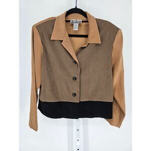 Vintage Sheri Martin New York Womens Sz 14 Blazer Jacket Houndstooth Beige Black